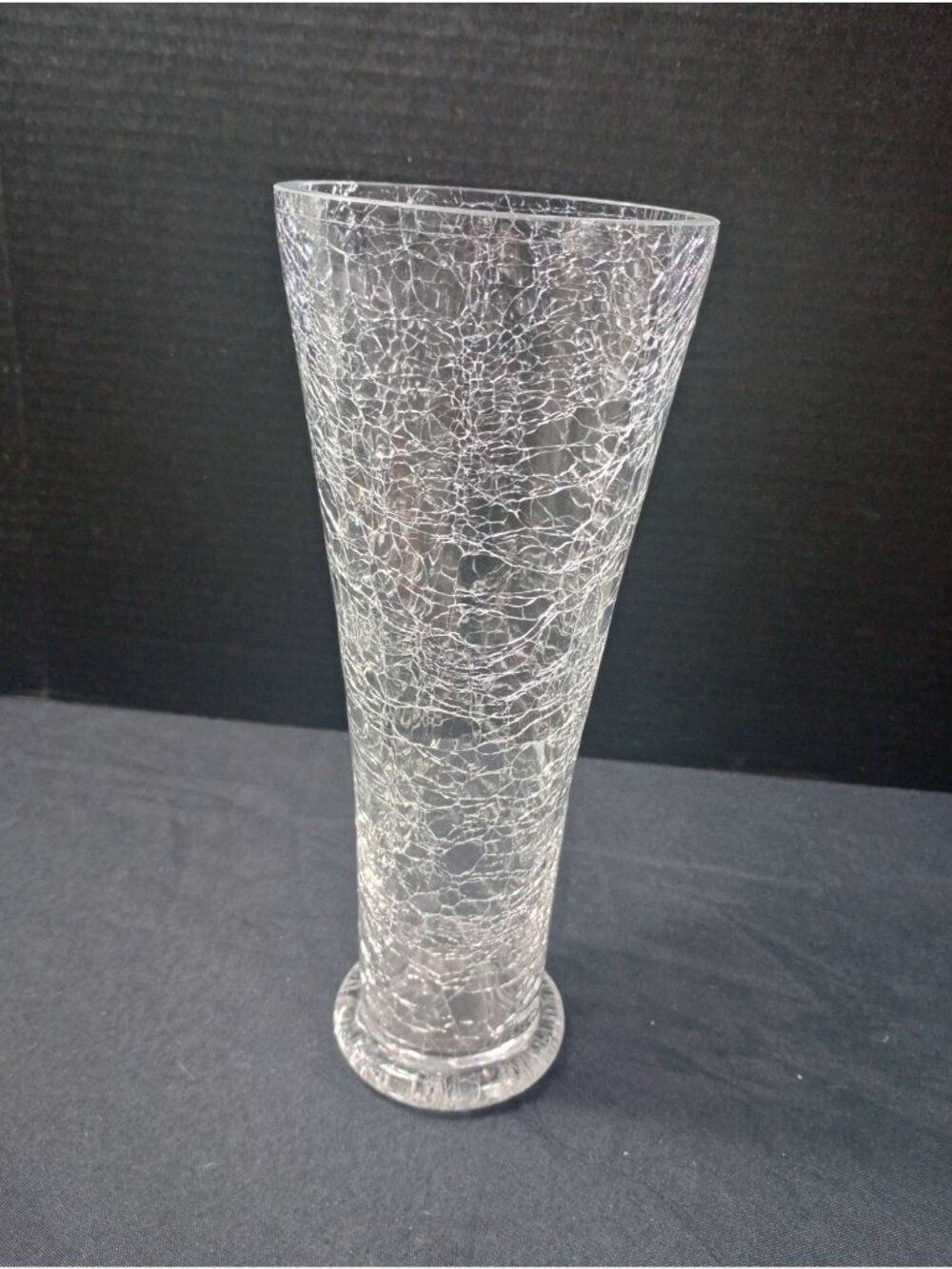 Vintage Retro 12" Tall Clear Crackle Glass Vase  Murano / Blenko Style Hand Blow